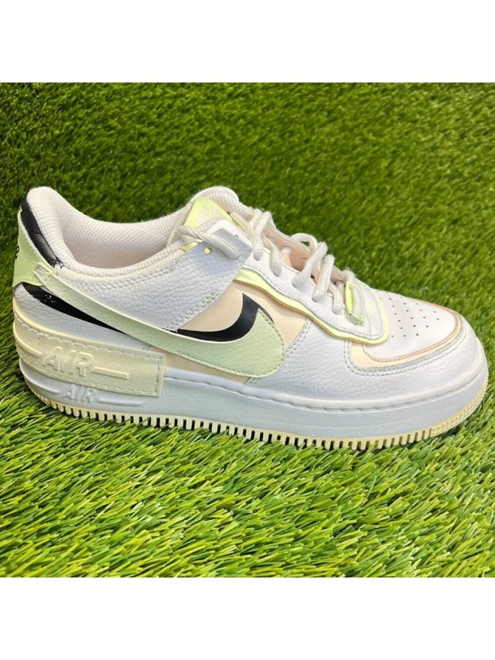 Nike Air Force 1 Low Womens Size 9.5 White Beige Athletic Leather Shoes Sneakers